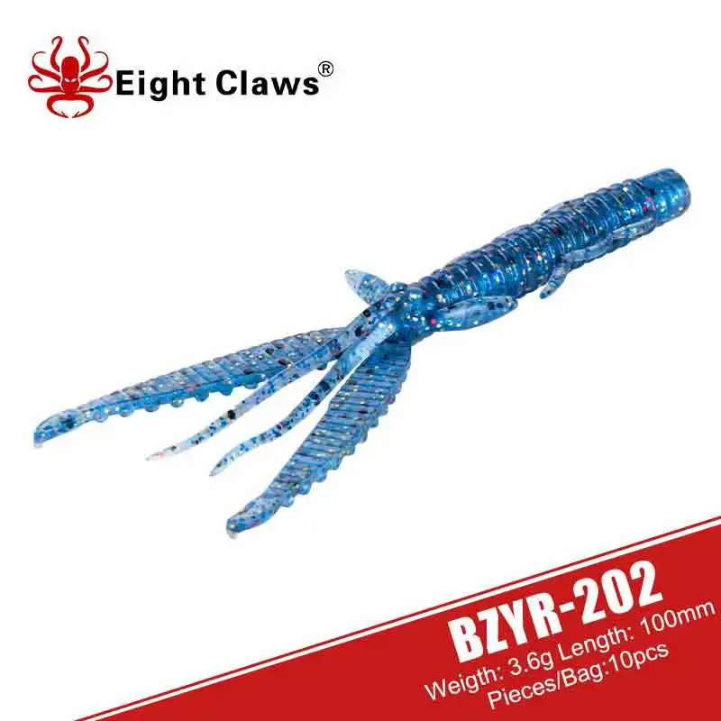 

EIGHT CLAWS Soft Fishing Lure Artificial Shrimp 10PCS/Lot 100mm 3.6g Soft Jig Bait Wobbler Silicone Worm Lure Fishing Bait