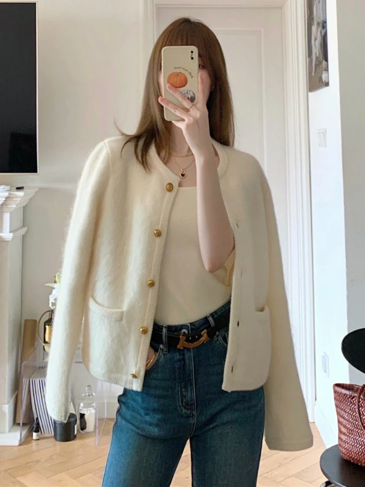 

Осенне-зимние женские кардиганы, теплый вязаный свитер, куртка с карманами, элегантный однотонный модный кардиган, пальто, женские облегающ...