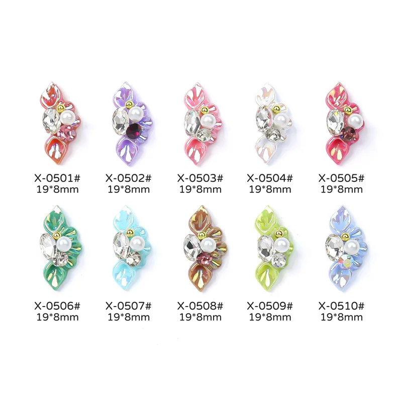 

10pcs Exqusiteb Embossed Floret Petal Nail Art Charms Jewelry Colorful Resin Nail Pearl Decorations DIY Glitter Nail Accessories