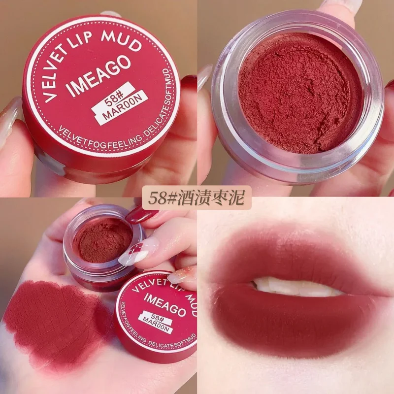 

Waterproof Matte Canned Lip Mud 4 Colors Long Lasting Velvet Nude Lip Glaze Non-stick Cup Red Lipstick Tint Lips Makeup Cosmetic