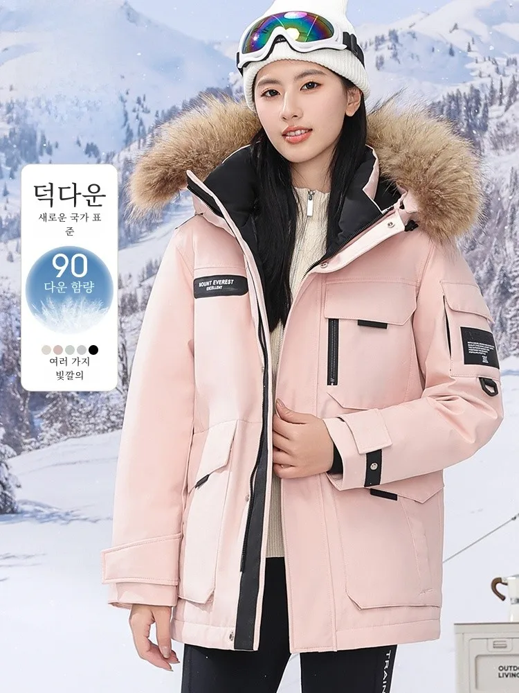 [Свободный норковый воротник] Romon Женский пуховик средней длины с капюшоном 2024