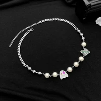 personality vintage specter pendants clavicle chain fashion shiny pearl necklaces women hip hop splice cactus prom accessories