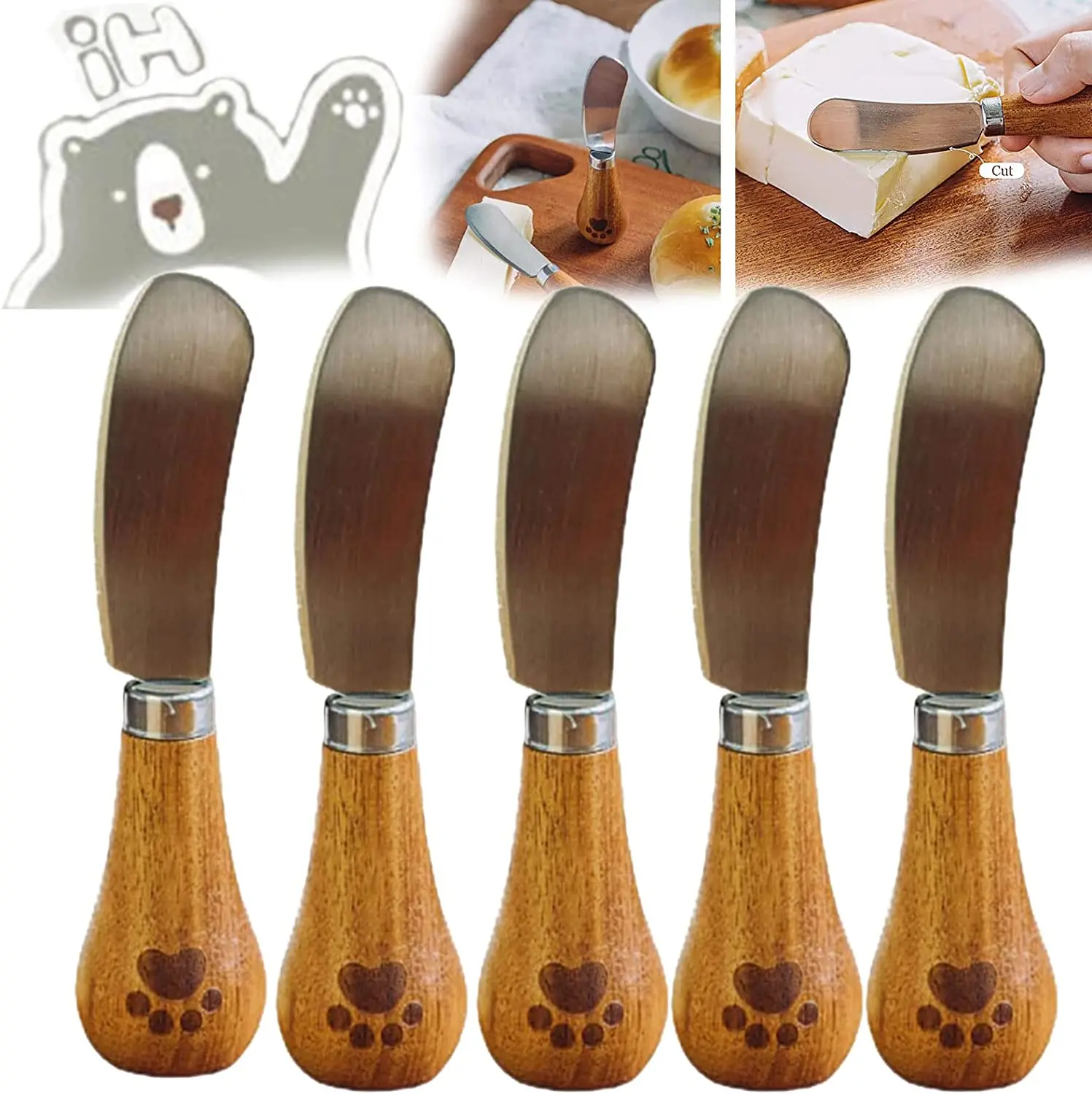 

1PC Tools Baking Jam Spreader Cheese Utensils Wooden Handle Cheese Knives Cheese Spread Cream Spatula Butter Knife