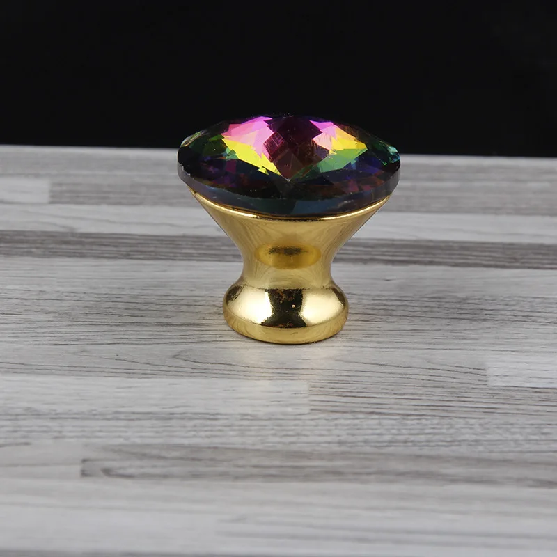 

New 30mm Purple Gold Flower Pull Handle Drawer Handle Crystal Pull Hardware Handle Gold Base Handles for Furniture