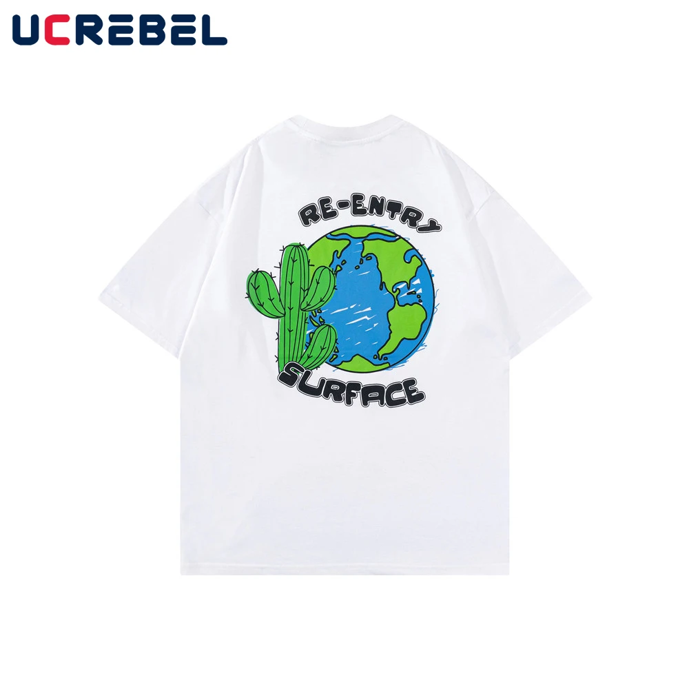 

Футболка мужская с круглым вырезом, хлопок, короткий рукав, повседневная свободная уличная одежда с мультяшным принтом земли, лето