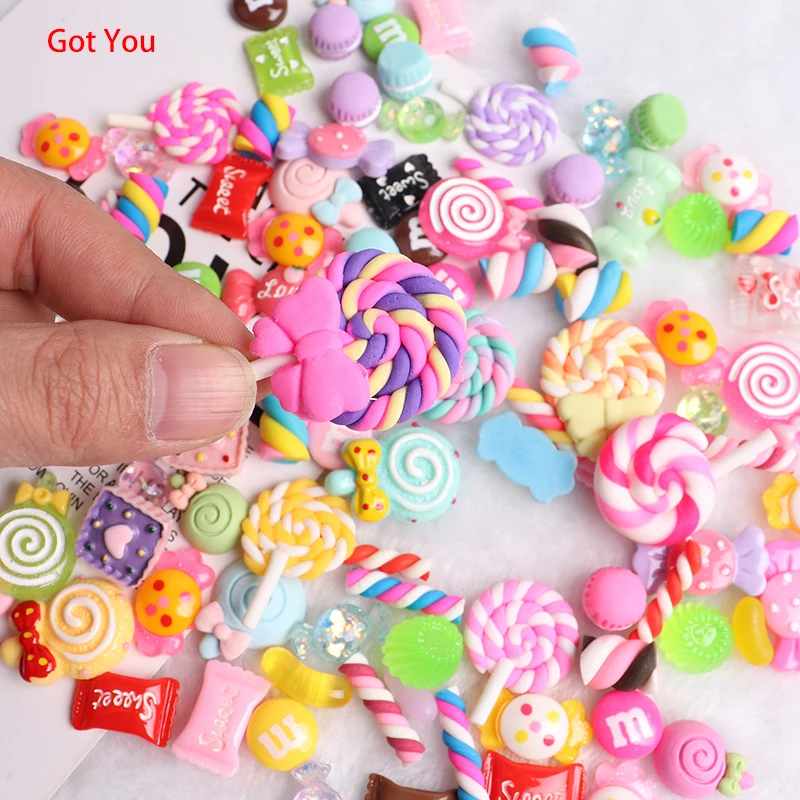 

30/100Pcs Candy Doughnut/Lollipop Resin Flatback Charms (Mix-size) Slime Charms Resin Gummy Bear Nail Sweets Charms DIY Crafts