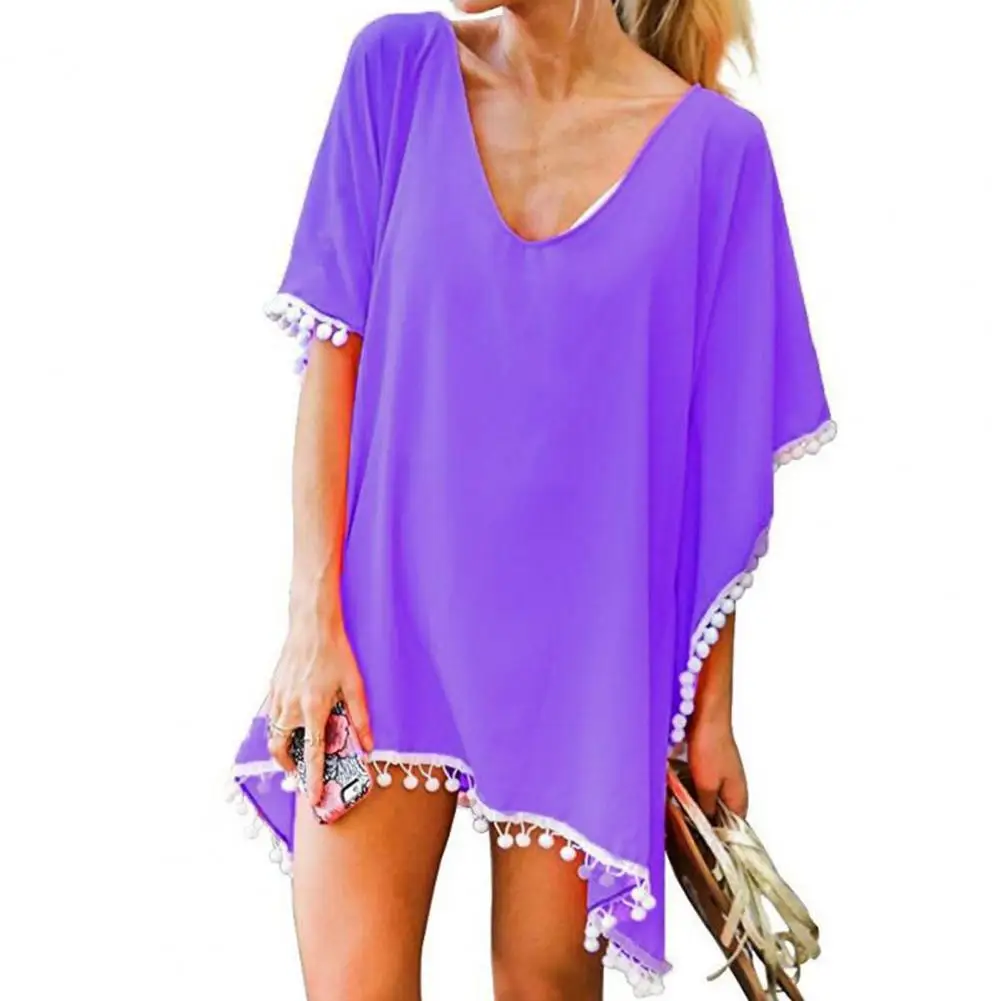 2022 шифоновое пляжное платье с кисточками летняя накидка на бикини женский