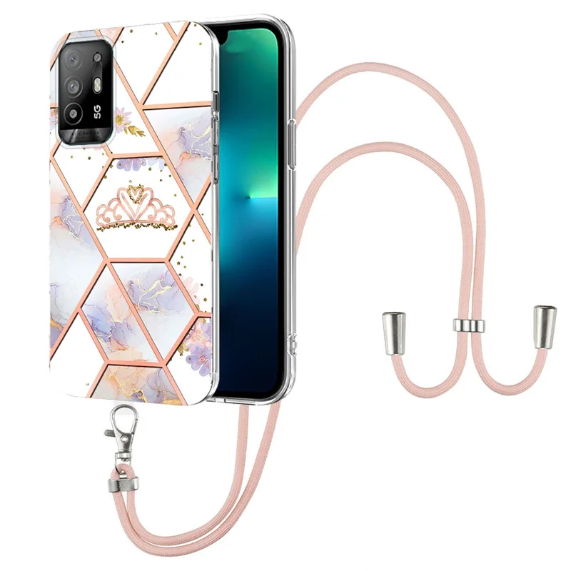 

Силиконовый чехол-бампер с мраморным цветочным ремешком для OPPO A54S A53S A74 A93S Realme 9 Pro 5G 9i 8i Reno6 A36 A94, подвесной чехол с ремешком на шею