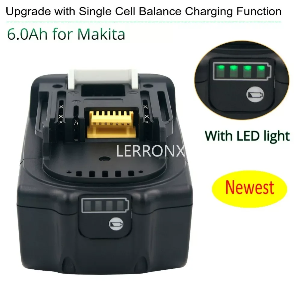 

Latest Upgraded BL1860 Rechargeable Battery 18 V 6000mAh Lithium ion for Makita 18v Battery BL1840 BL1850 BL1830 BL1860B LXT 400