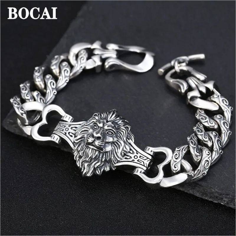

2021 New S925 Pure Silver Jewelry Retro Domineering Lion Man Bracelet Exaggerated Lion Silver Bracelet for Men