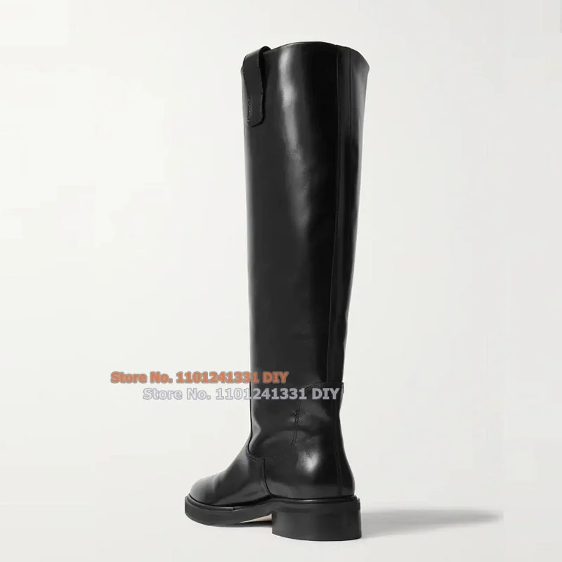 Smooth Leather Round Toe High Top Upper Riding Boots Women Knee High Boots Women Buckle Strap Long Boot Plus Size 35-46