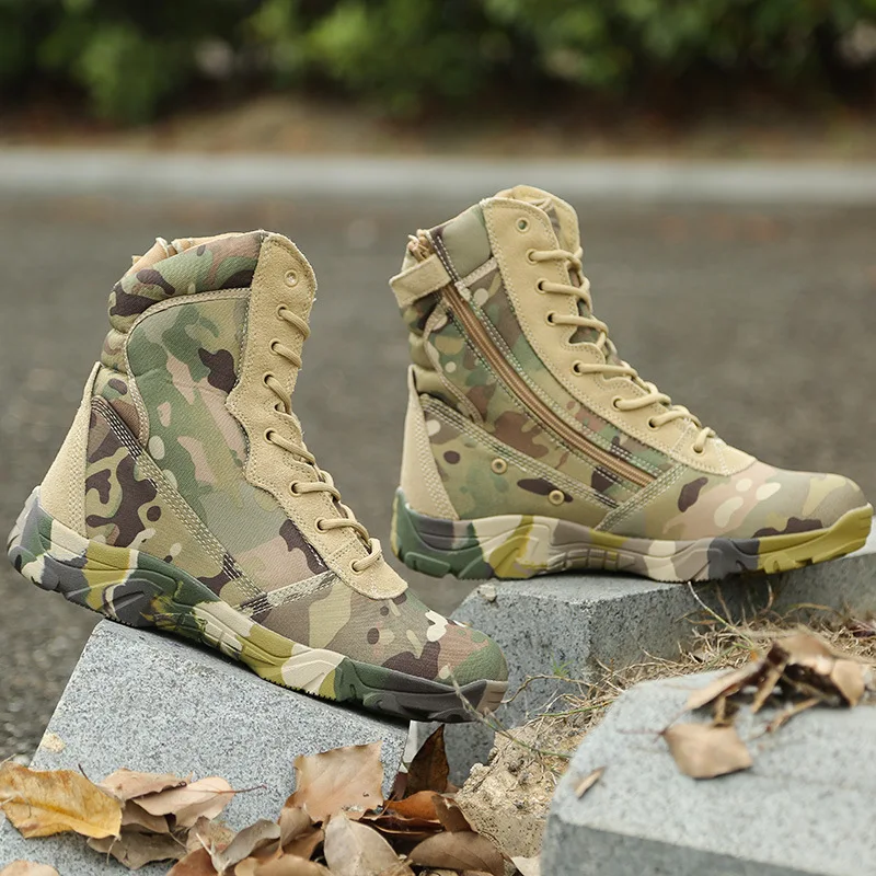 High Top Non-slip Hiking Shoes Camouflage Special Forces Combat Boots Unisex Comfortable Breathable Wear-resistant Desert Boots