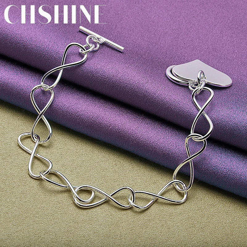 

CHSHINE 925 Sterling Silver Heart Brand Pendant Bracelet For Women 8-Word TO Chain Fashion Charm Jewelry