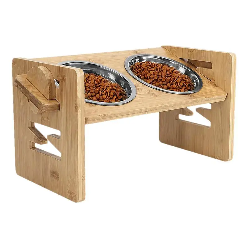 

Raised Dog Bowl Elevated Pet Food Water Feeder With 2 Stainless Steel Bowls & Bamboo Stand Adjusts To 6 Heights Pet Supplies