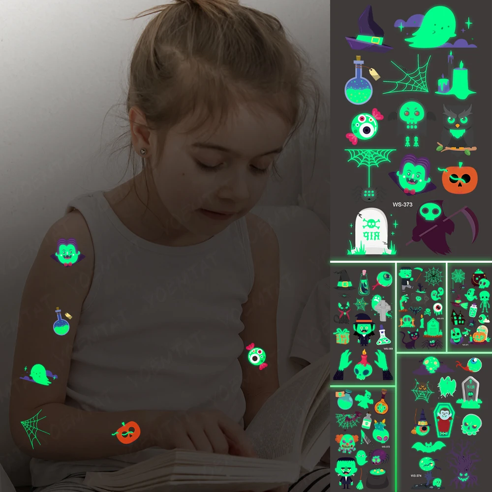 

Halloween Temporary Tattoo Stickers Waterproof Magic Hat Grim Reaper Tombstone Candy Luminous Children Halloween Party Decor