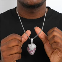 hip hop gold stainless steel human heart pendant luxury zircon necklace with cuban chain man punk jewelry