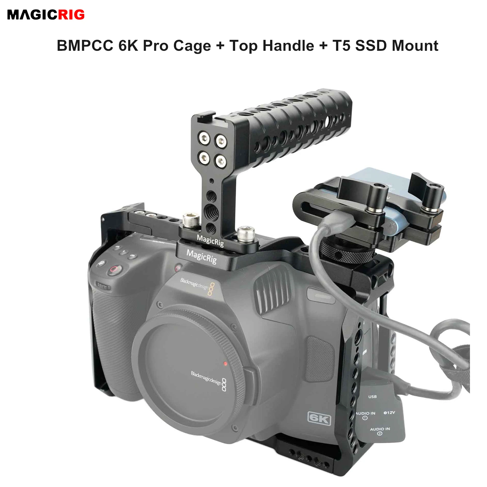 MAGICRIG BMPCC 6K Pro Cage with Top Handle Grip + T5 SSD Holder for Blackmagic Design Pocket Cinema Camera 6K Pro / 6K G2 enlarge