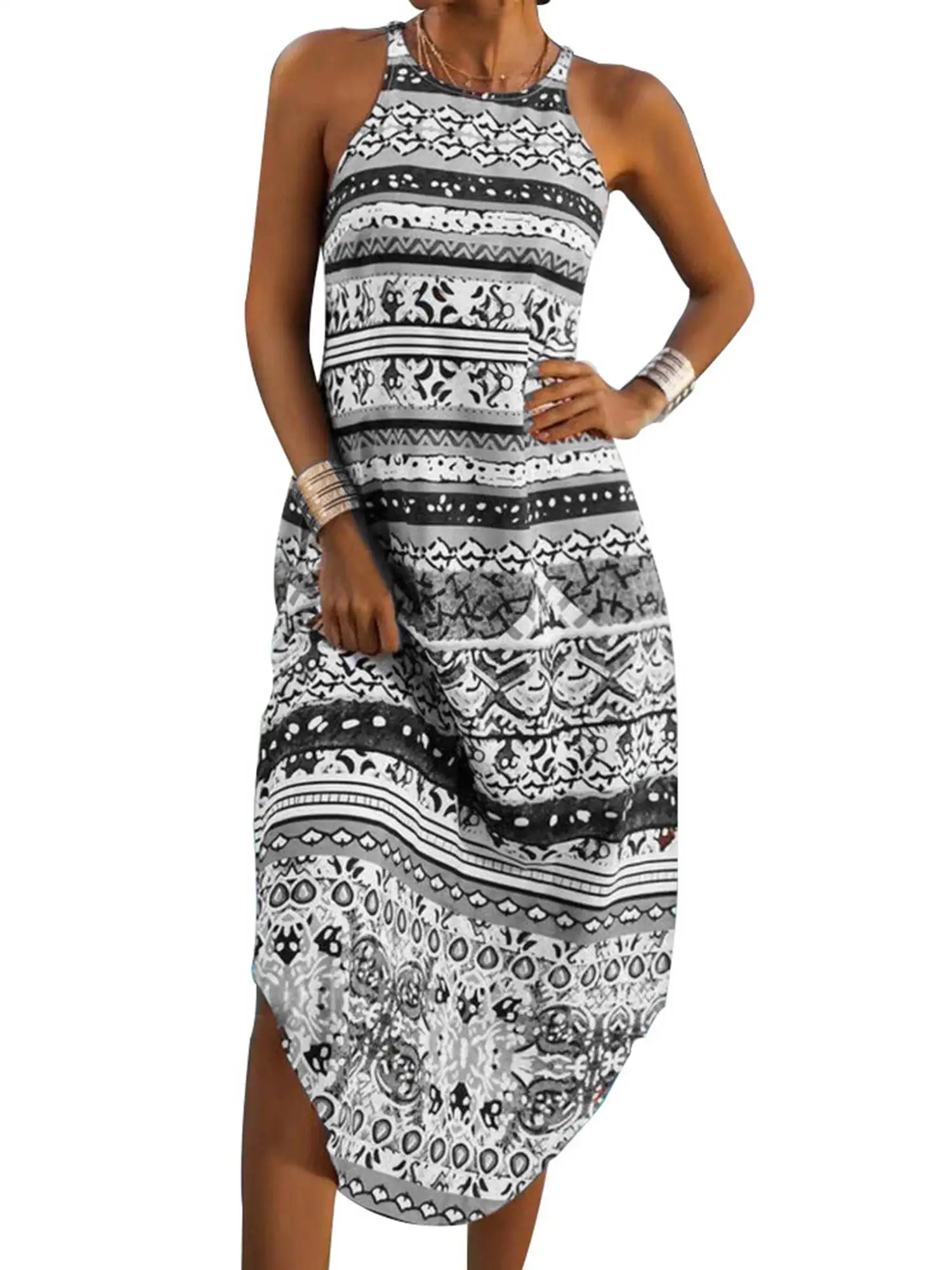 

Женское пляжное платье-макси в стиле ретро, с круглым вырезом