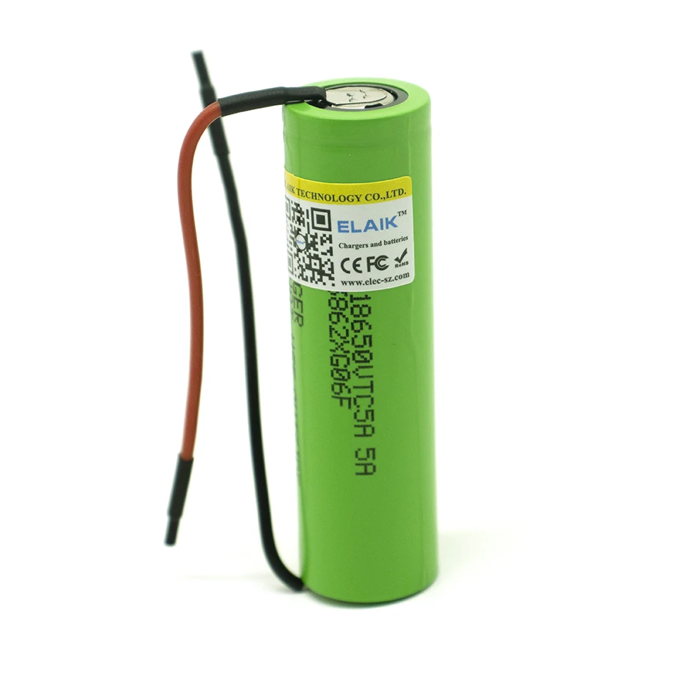 

ELAIK 20PCS 18650 battery 2500mAh 3.7V high current strong lithium battery 30A VTC5 C5 screwdriver power battery+outlet wire