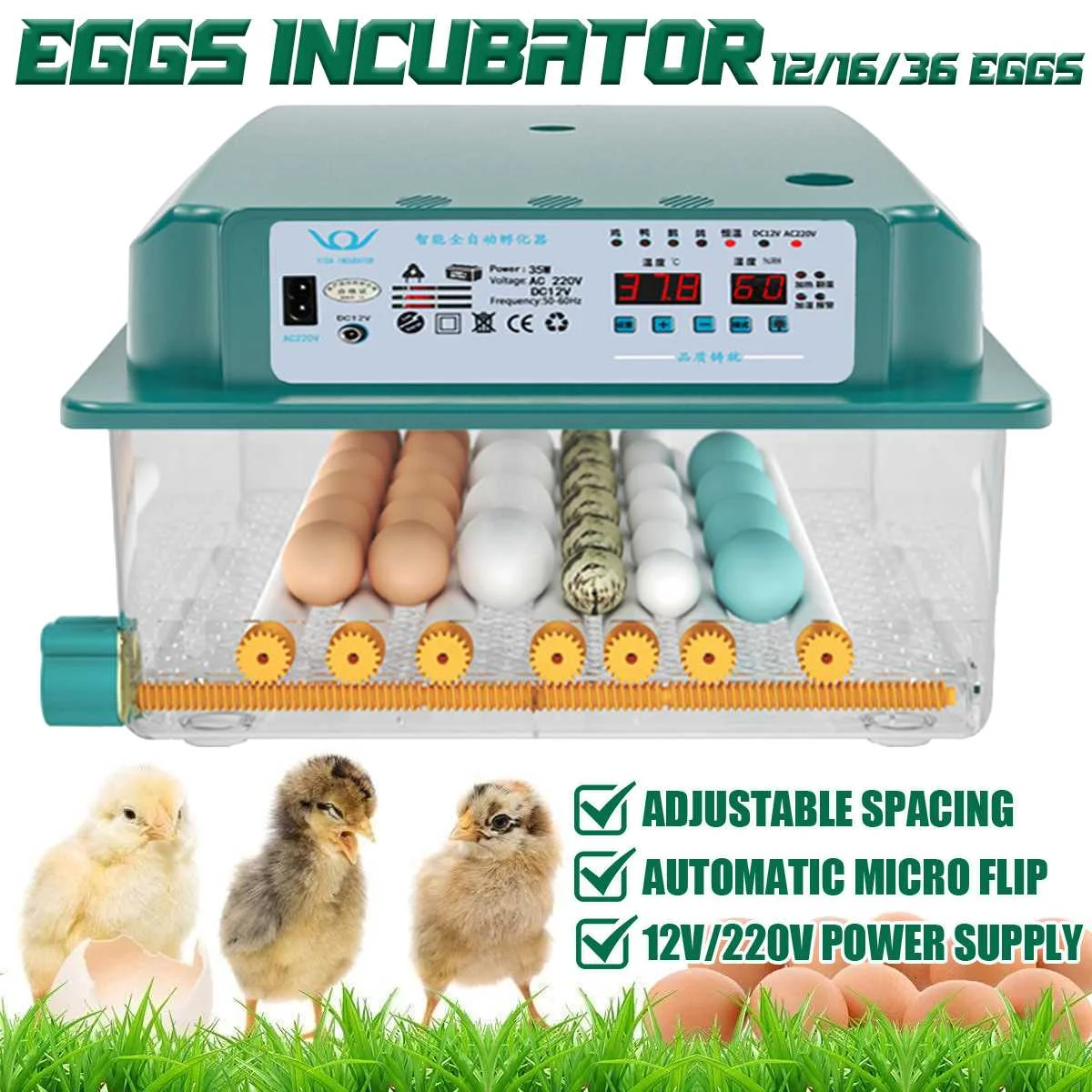 

220V Incubator Eggs Brooder Fully Automatic Farm Bird Quail Incubator Chicken Hatchery 36 Eggs Incubator Poultry Hatcher Turner