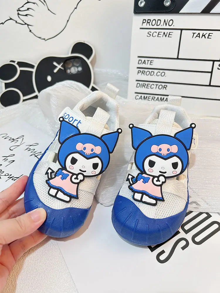 

Kawaii Sanrio Kuromi 2023 новые милые Мультяшные спортивные сандалии для девочек Летняя мода мягкая подошва Baotou обувь нескользящие подарки для детей