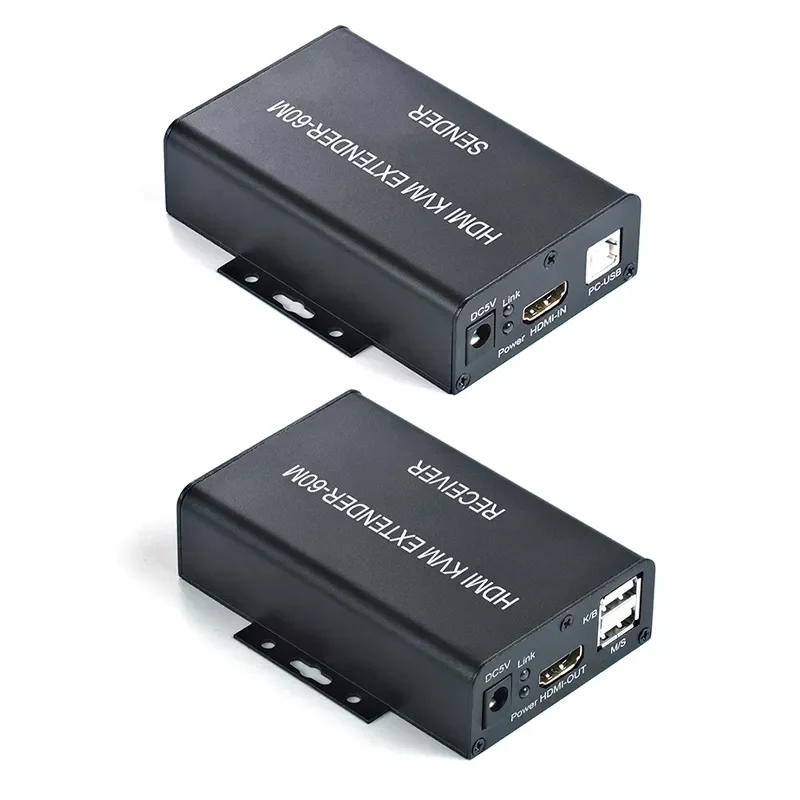 

1 Pair 60M Video Extension Adapter HDMI-compatible KVM USB-A Keyboard Mouse Aluminium Alloy RJ45 Lan Ethernet Extender TX RX