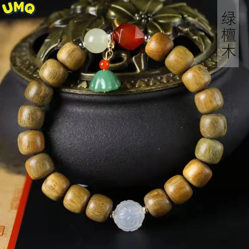 

Green Sandalwood Bucket Bead Diy Qinglian Style Hand String Specification 8 × 9 Men's and Women's Rosary Decorative Jewelry