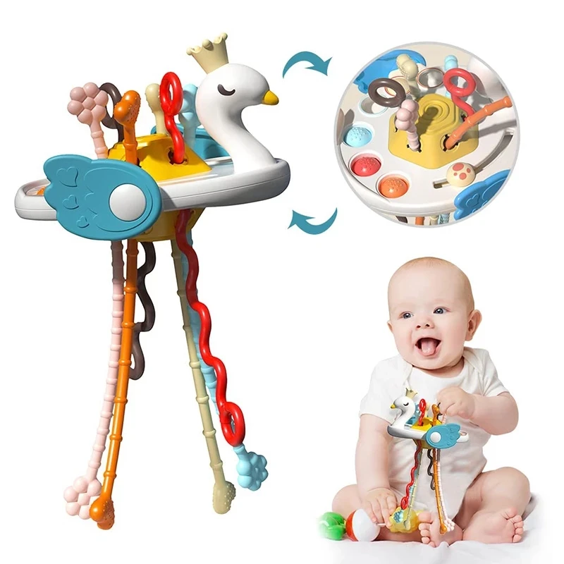 

3 in 1 Montessori Toy Pull String Developmental Toys Babies Sensory Toys 1 2 3 Years Baby Toys 0 12 Months Silicone Teething Toy
