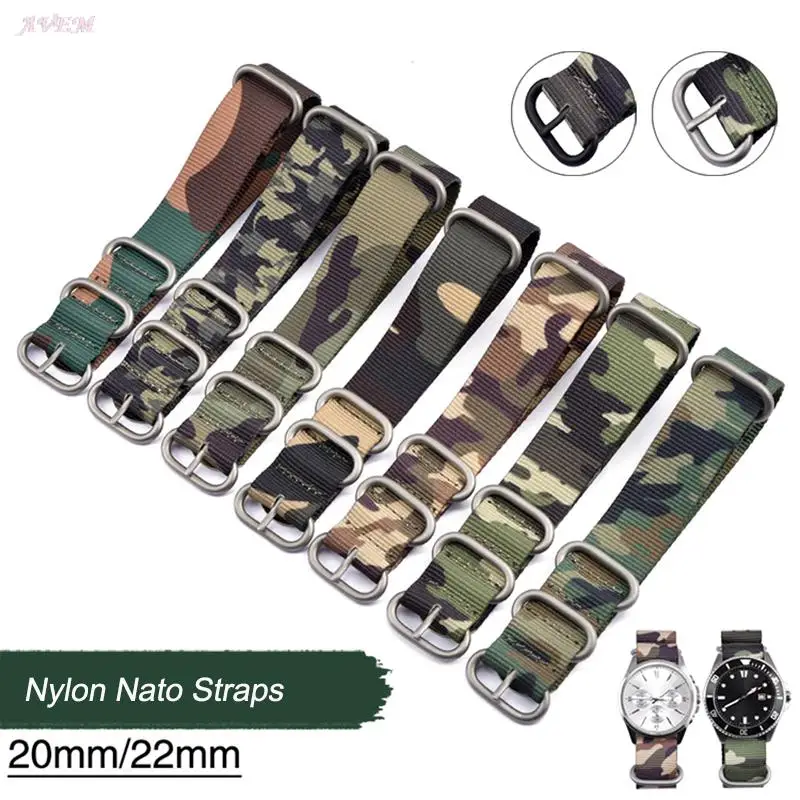 

Nylon Straps 20mm 22mm Watch Band Waterproof Army Green Camouflage Sport Wristband Stainless Steel Buckle Accessories Belt