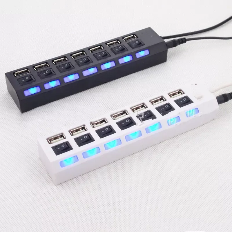 

Portable 7 Ports Converter PC Adapter LED USB 2.0 Adapter Hub Power on/off Switch Connector Device Cable Adapters for PC Laptop
