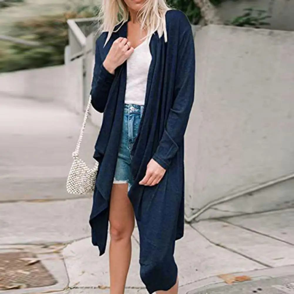 

Trendy Women Cardigan Irregular Hem Oversized Lady Spring Coat Soft Long Sleeves Lady Spring Coat