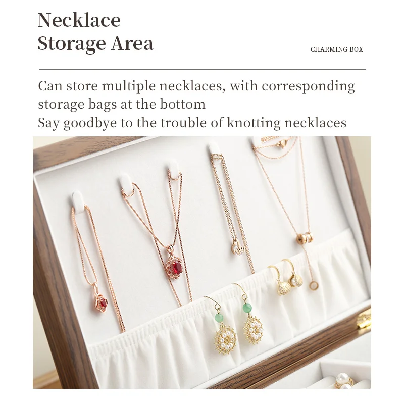 Casegrace Large Wooden Jewelry Box Women Men Gift Display Organizer Necklace Ring Earring Watch Jewellery Organizer Storage Case