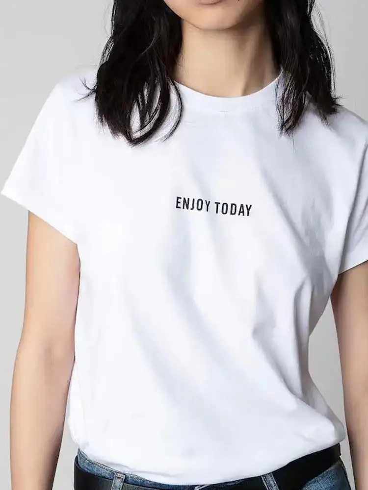 

2023 Spring Summer New Women T-shirt Back Color Letter Pattern White Short Sleeve