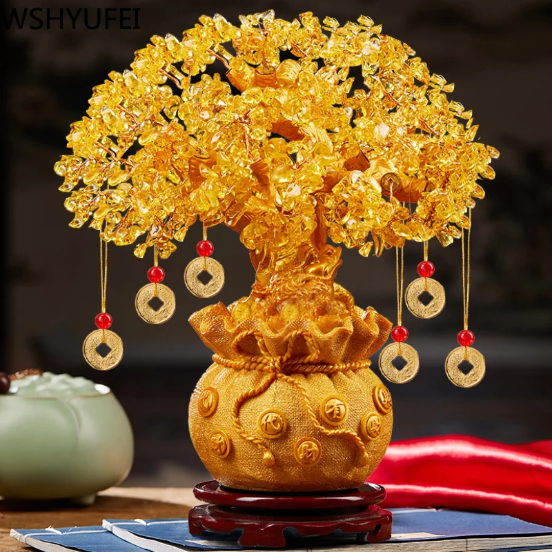 

Golden Lucky Money Tree Home Ornaments Creating Furniture Decorating Office Desk Tv Wine Cabinet Craft Table Decor Gifts