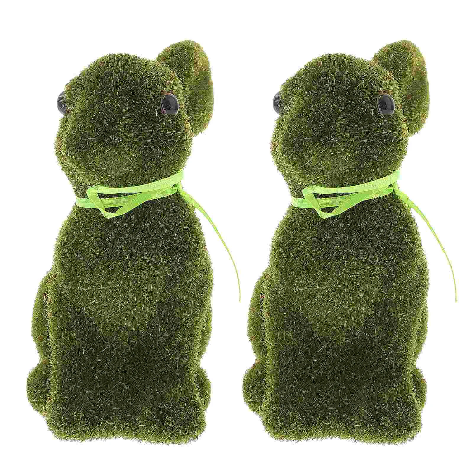 

2Pcs Plush Moss Bunny Yard Sculpture Rabbit Figurine Garden Decoration