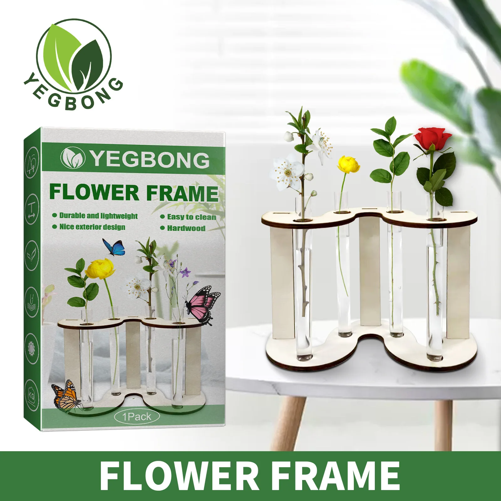 

Garden Wooden Flower Pot Stand Water Culture Green Plant Test Tube Arrangement Vase Decoration Tabletop Decoration Plant Pots