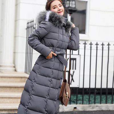 Winter Coat Women 2022 Red Parka   Long Jackets Feather Hooded Korean brown fur collar  Clothing Autumn coats  x-long korean
