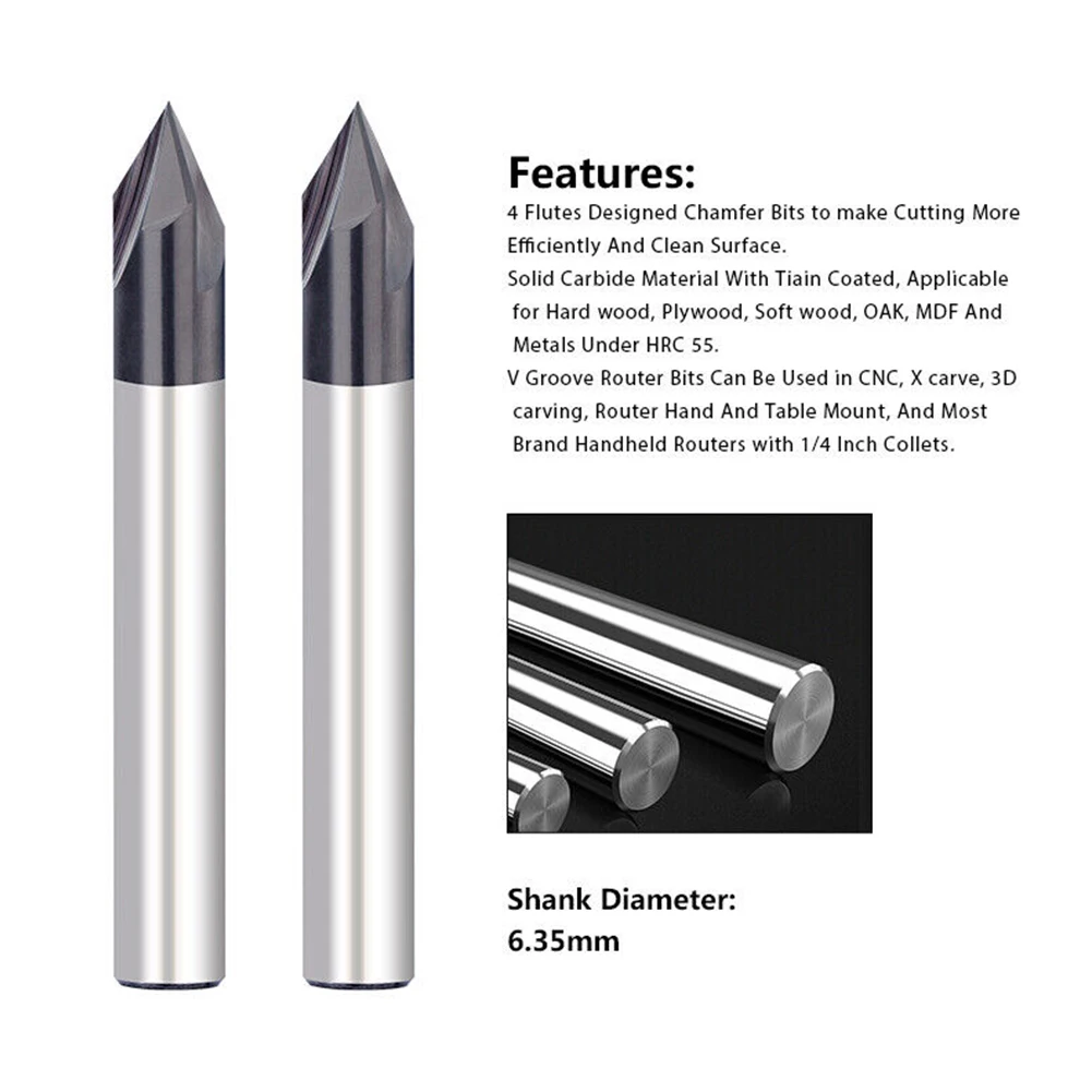 

Chamfering End Mill 1/4" Carbide Chamfer Milling Cutter 3 Flute 60 Degree Milling Cutter CNC Milling Cutters Corner Countersink