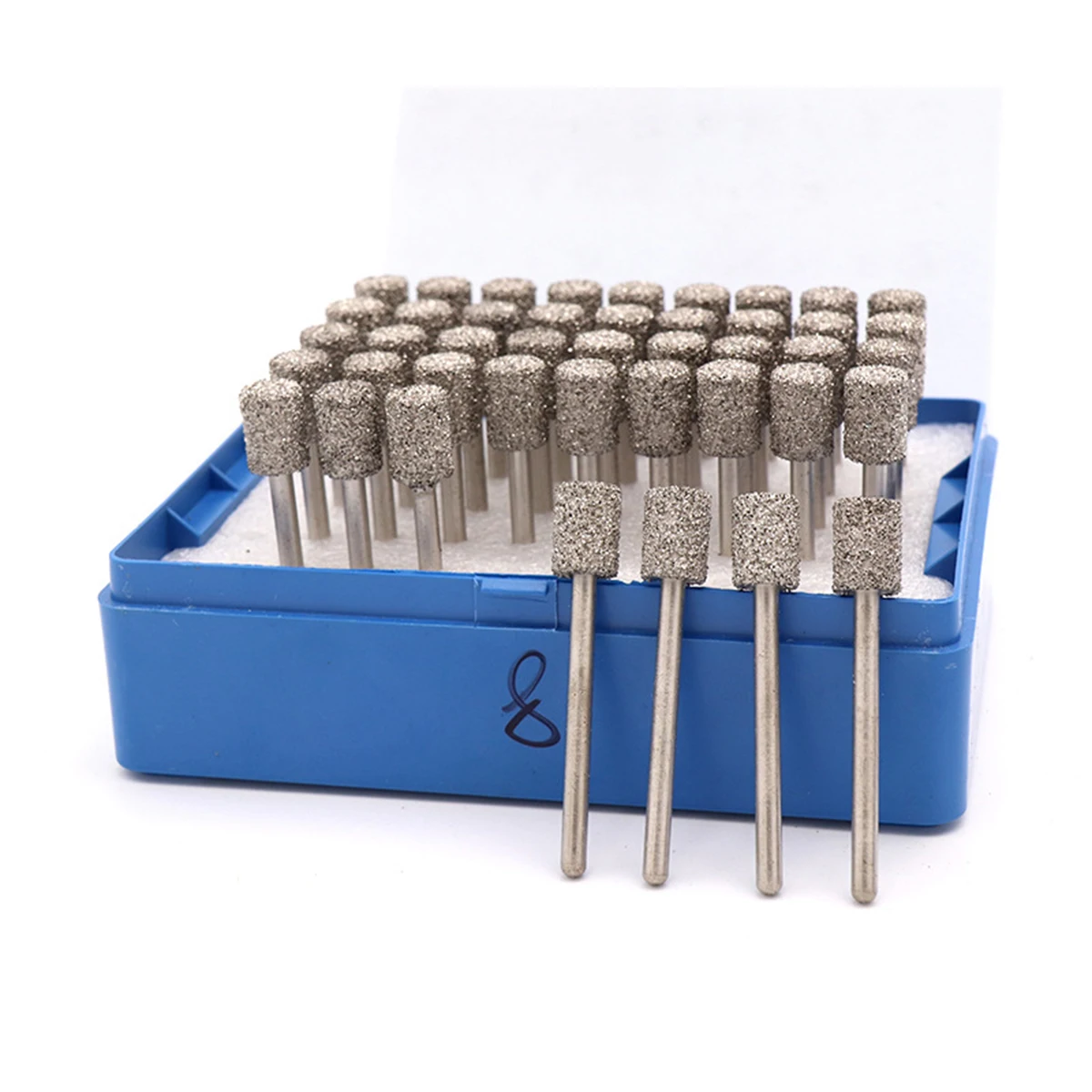 

1/25/50p/sets 3MM Shank Cylindrical Brazed Diamond Grinding Head Jade Peeled Flat Jaw Stone Engraving Grit 46 Burrs Carving Bits