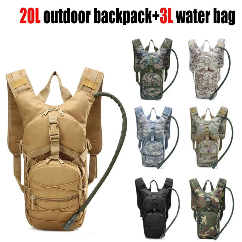 

20L Hiking Backpack Military Tactical Bag Climbing Mountain Bagpack Travel Waterproof Bag Outdoor Knapsack with 3L Waterbag