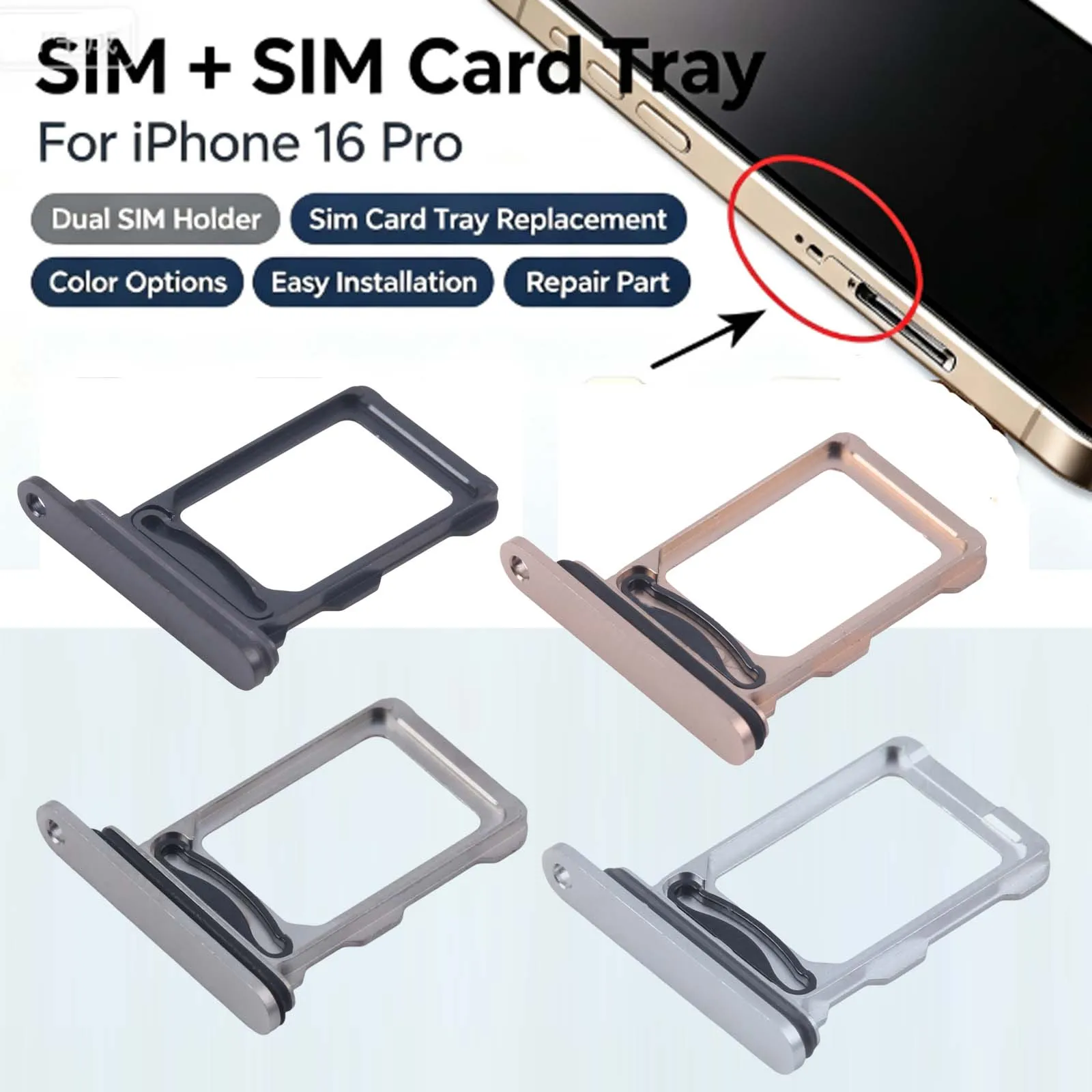 Фото Лоток для SIM-карт (SIM + SIM) для iPhone 16 Pro, совместимый с держателем Apple SIM №1
