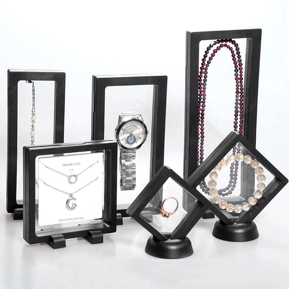 

6pcs PE Film 3D Albums Storage Floating Jewelry Pendant Protect Frame Holder Stand Ring Box Gemstone Display Case Necklace
