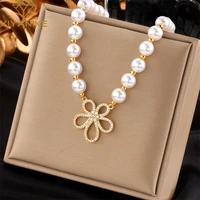 xiyanike 316l stainless steel necklace for women pearl gold color hollow flowers pendant charming exquisite chic %e2%80%8bjewelry gifts