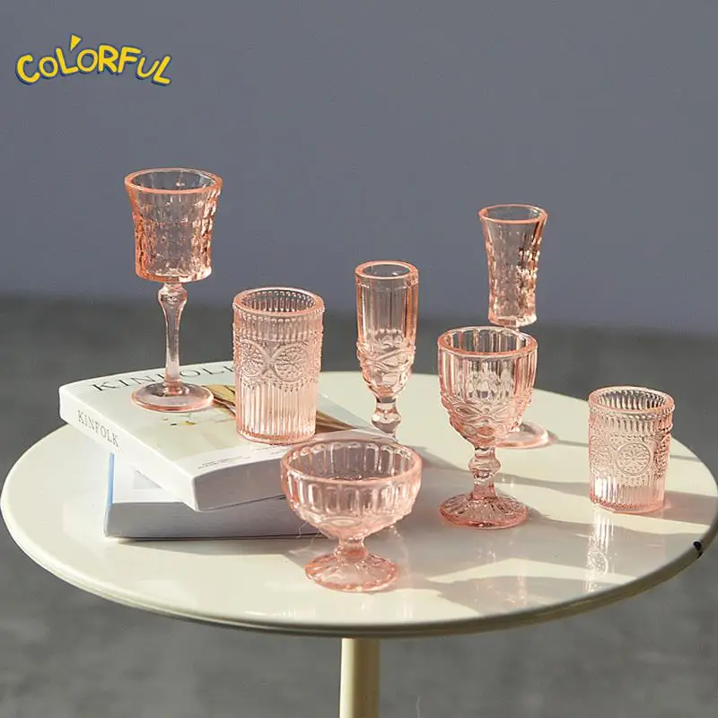 

7Pcs/Set 1:6 Dollhouse Miniature Water Cup Carved Wine Glass Champagne Glass Model Kitchen Furniture Decor Doll Accessories