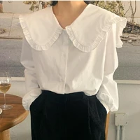 white fashion blouse 2022 spring retro pure cotton long sleeved top womens basic girl top spring autumn casual chic clothing