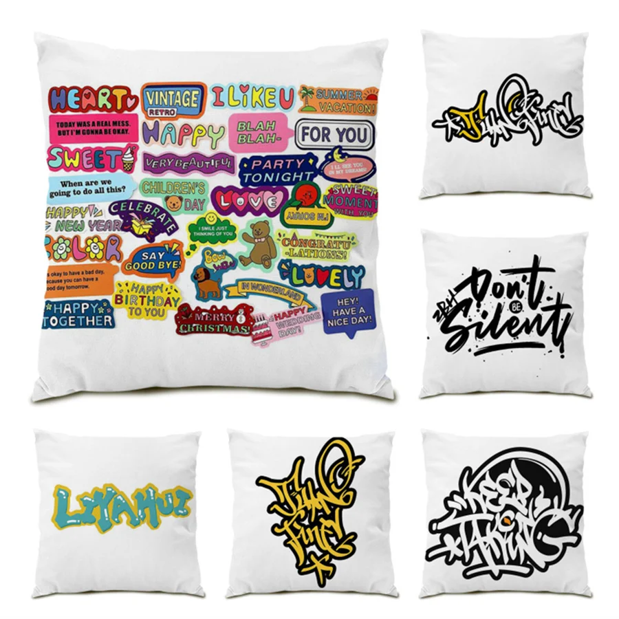 

Sofas Living Room Polyester Linen Sofa Decorative Cushion Covers Comfortable Velvet Home Decor Artistic Letter Pillowcase E0458