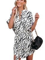 womens clothing shirt dress zebra print casual loose clothing fashion v neck stand collar bat short sleeve party midii dress