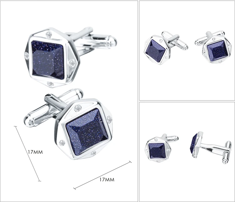LAIDOJIN High Quality Luxury Blue Star Stone Cufflinks for Mens Silver Plated Cuff links Brand Wedding Groomsmen Shirt Jewelry