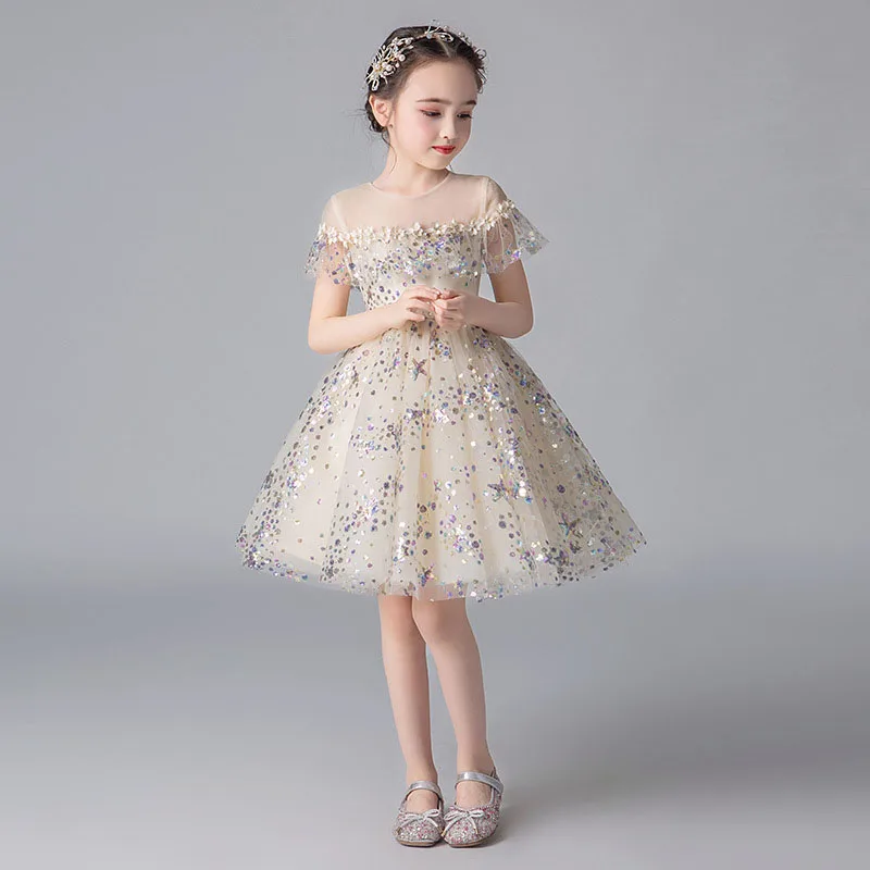 Flower girl's birthday flower fairy little princess dress Fashionable children's piano performance dress host evening dress enlarge