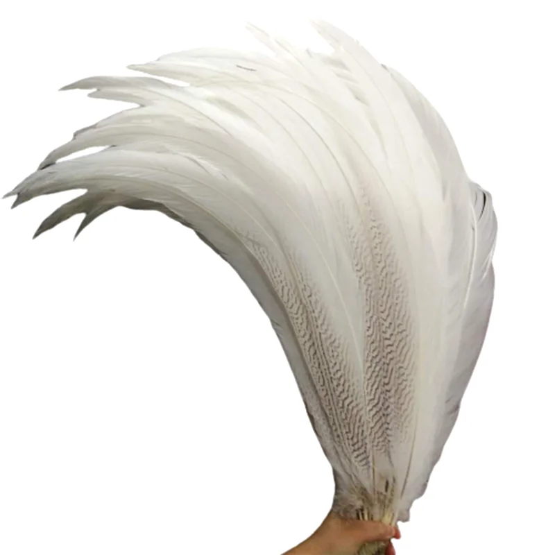 

Wholesale Natural Silver Pheasant Feathers for Crafts Long White Plumes Decor Chicken Carnival Wedding Accessories Decoration